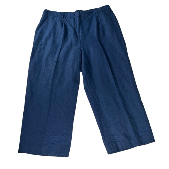 Talbots Bristol Linen Crop Pants Navy Blue Size 16 Petite Summer Classic NWOT - Picture 2 of 12